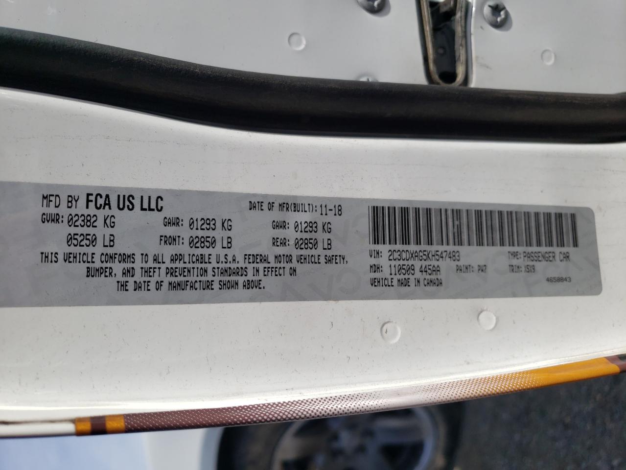 Photo 10 from auction – 2019 DODGE CHARGER PO with VIN 2C3CDXAG5KH547483
