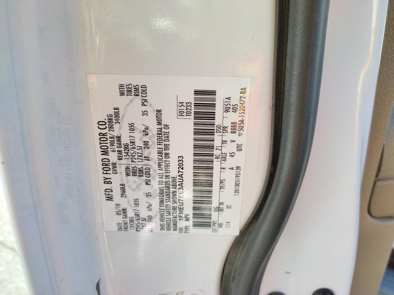 Photo 10 from auction – 2010 FORD EXPLORER E with VIN 1FMEU7EE3AUA72033
