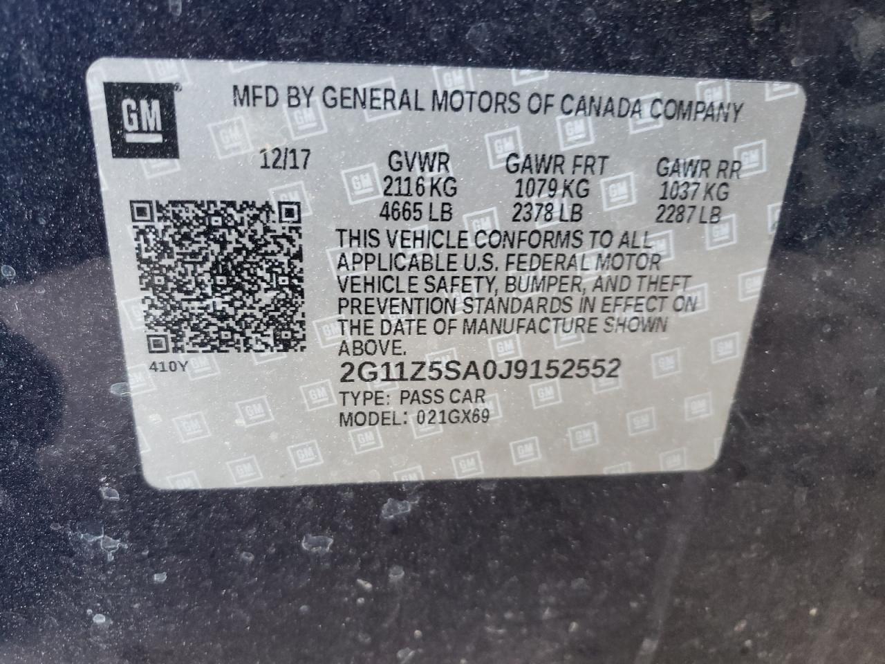 Photo 10 from auction – 2018 CHEVROLET IMPALA LS with VIN 2G11Z5SA0J9152552