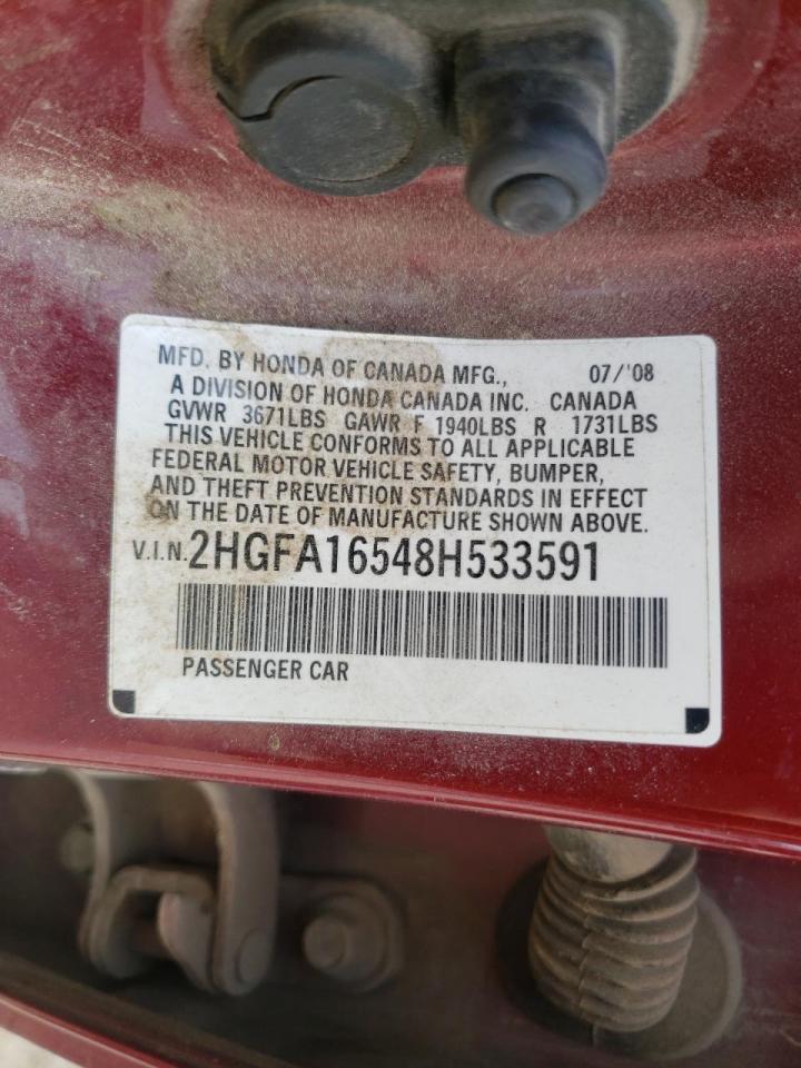 Photo 10 from auction – 2008 HONDA CIVIC LX with VIN 2HGFA16548H533591