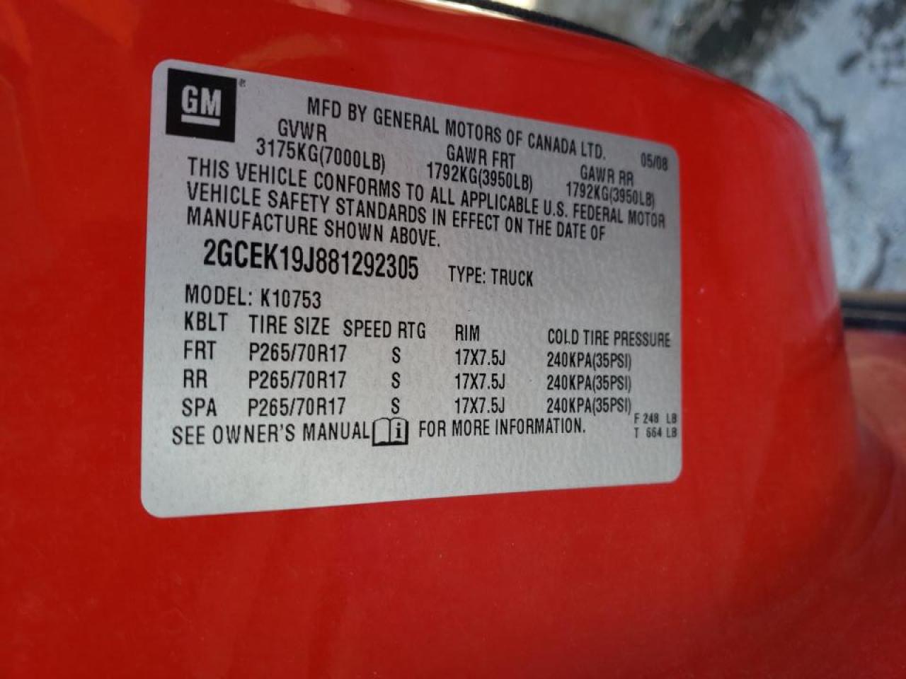 Photo 10 from auction – 2008 CHEVROLET SILVERADO with VIN 2GCEK19J881292305