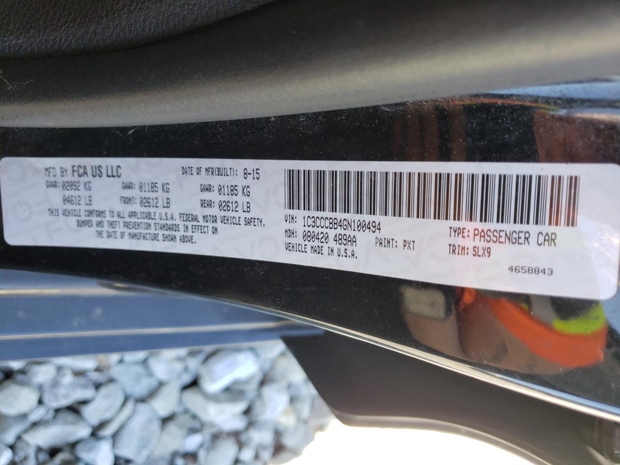 Photo 10 from auction – 2016 CHRYSLER 200 S with VIN 1C3CCCBB4GN100494