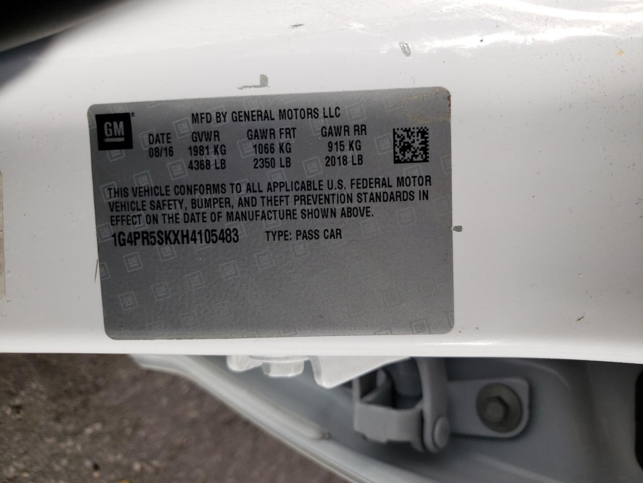Photo 10 from auction – 2017 BUICK VERANO SPO with VIN 1G4PR5SKXH4105483