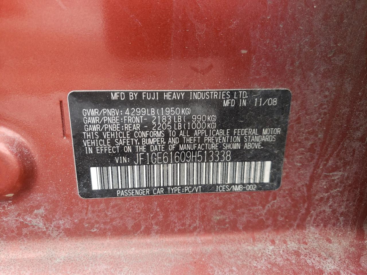 Photo 10 from auction – 2009 SUBARU IMPREZA 2. with VIN JF1GE61609H513338