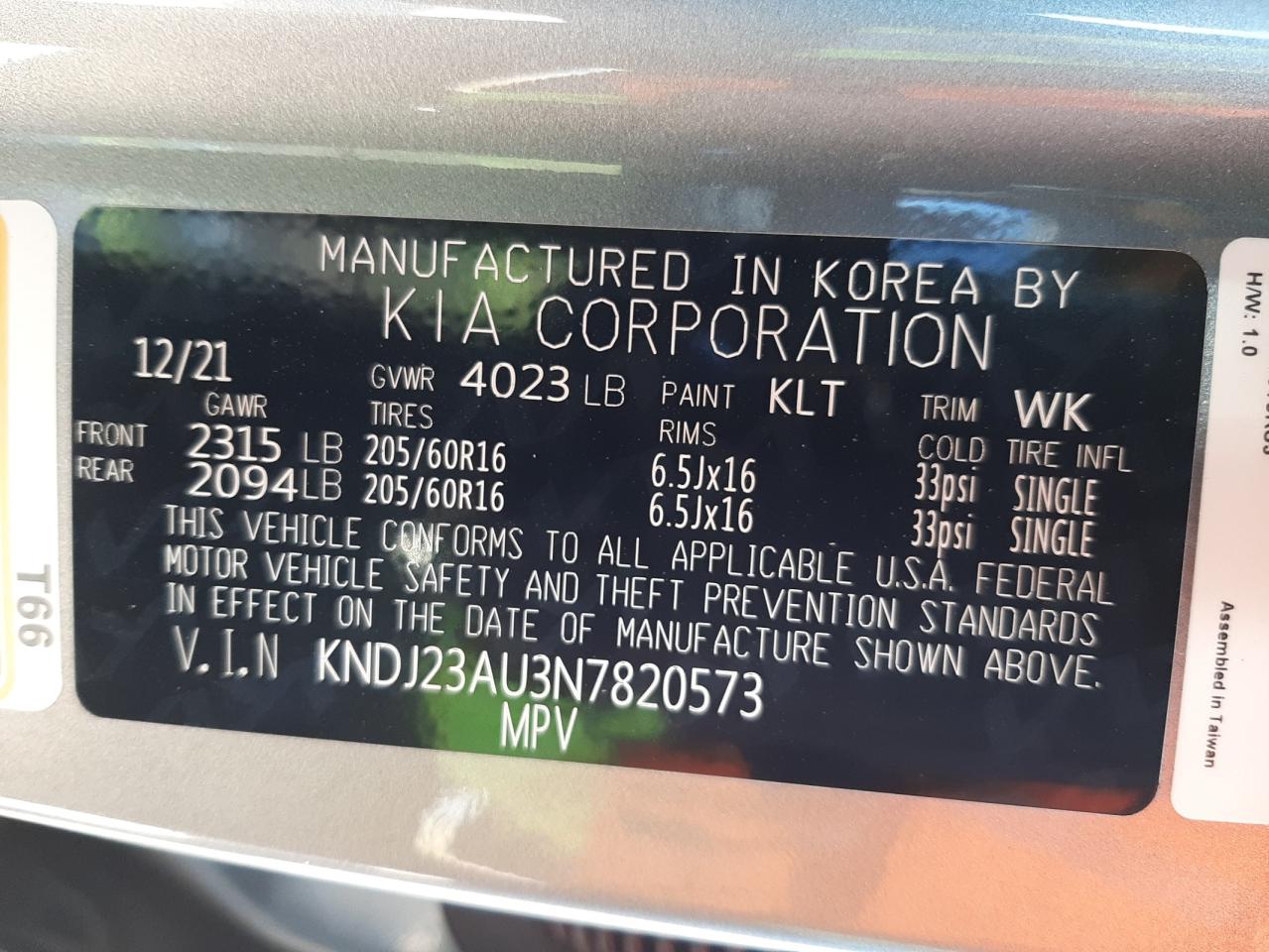 Photo 10 from auction – 2022 KIA SOUL with VIN KNDJ23AU3N7820573