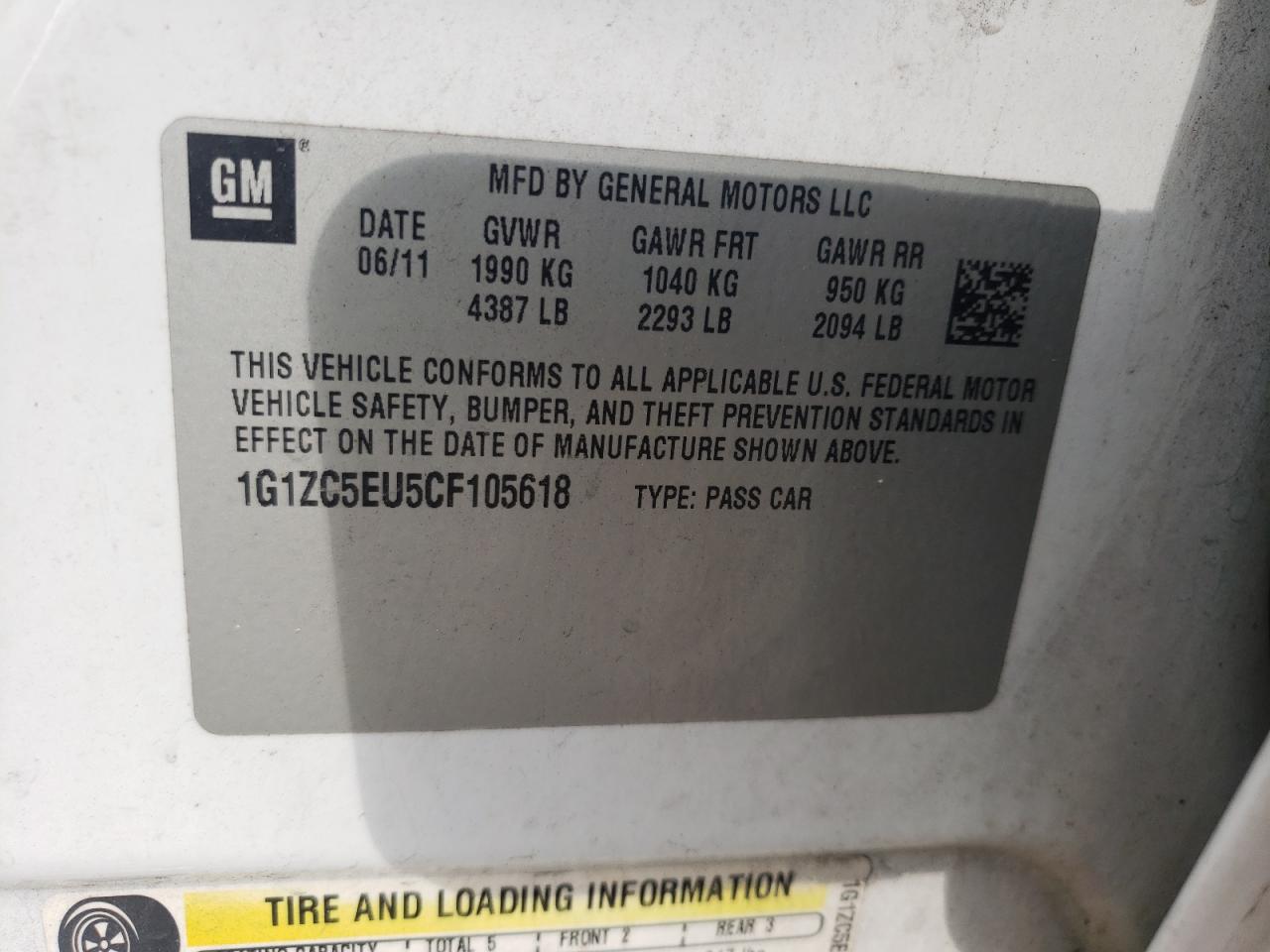 Photo 10 from auction – 2012 CHEVROLET MALIBU 1LT with VIN 1G1ZC5EU5CF105618