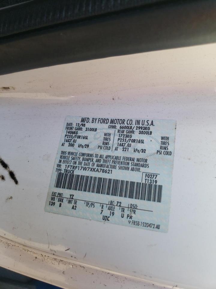 Photo 10 from auction – 1999 FORD F150 with VIN 1FTRF17W7XKA78621