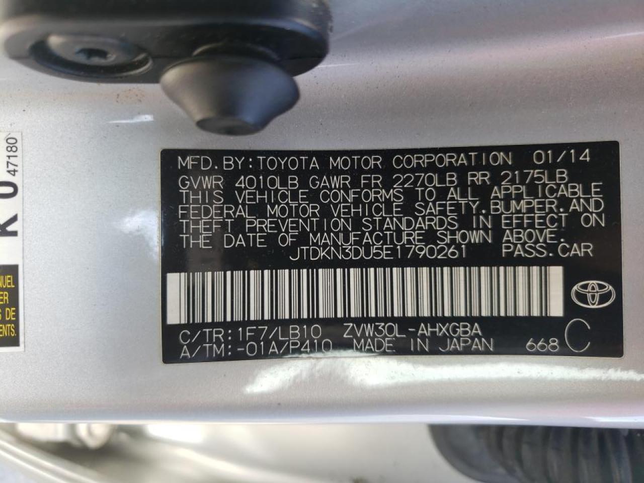 Photo 10 from auction – 2014 TOYOTA PRIUS with VIN JTDKN3DU5E1790261