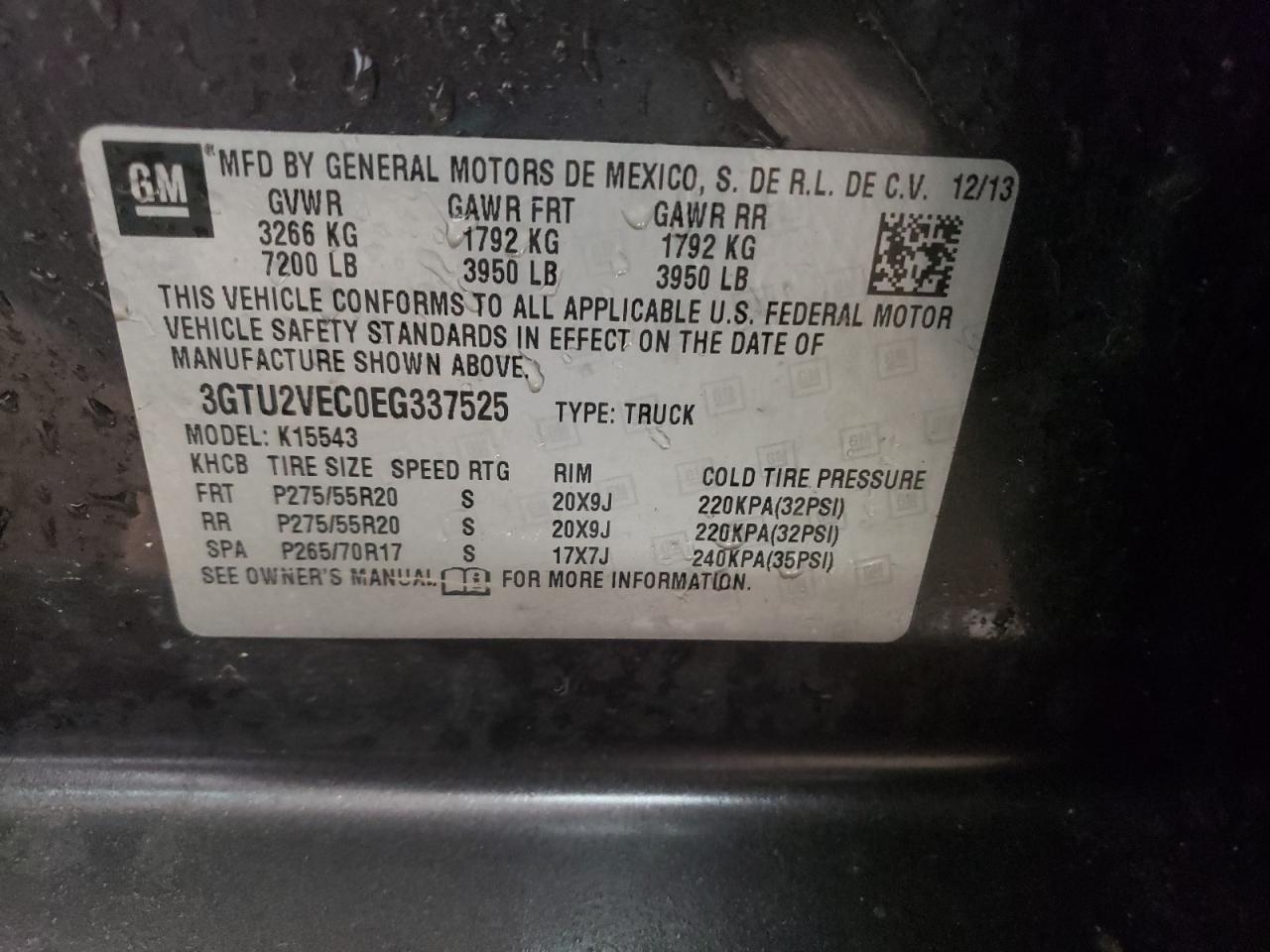 Zdjęcie 10 z aukcji – 2014 GMC SIERRA K15 z VIN 3GTU2VEC0EG337525
