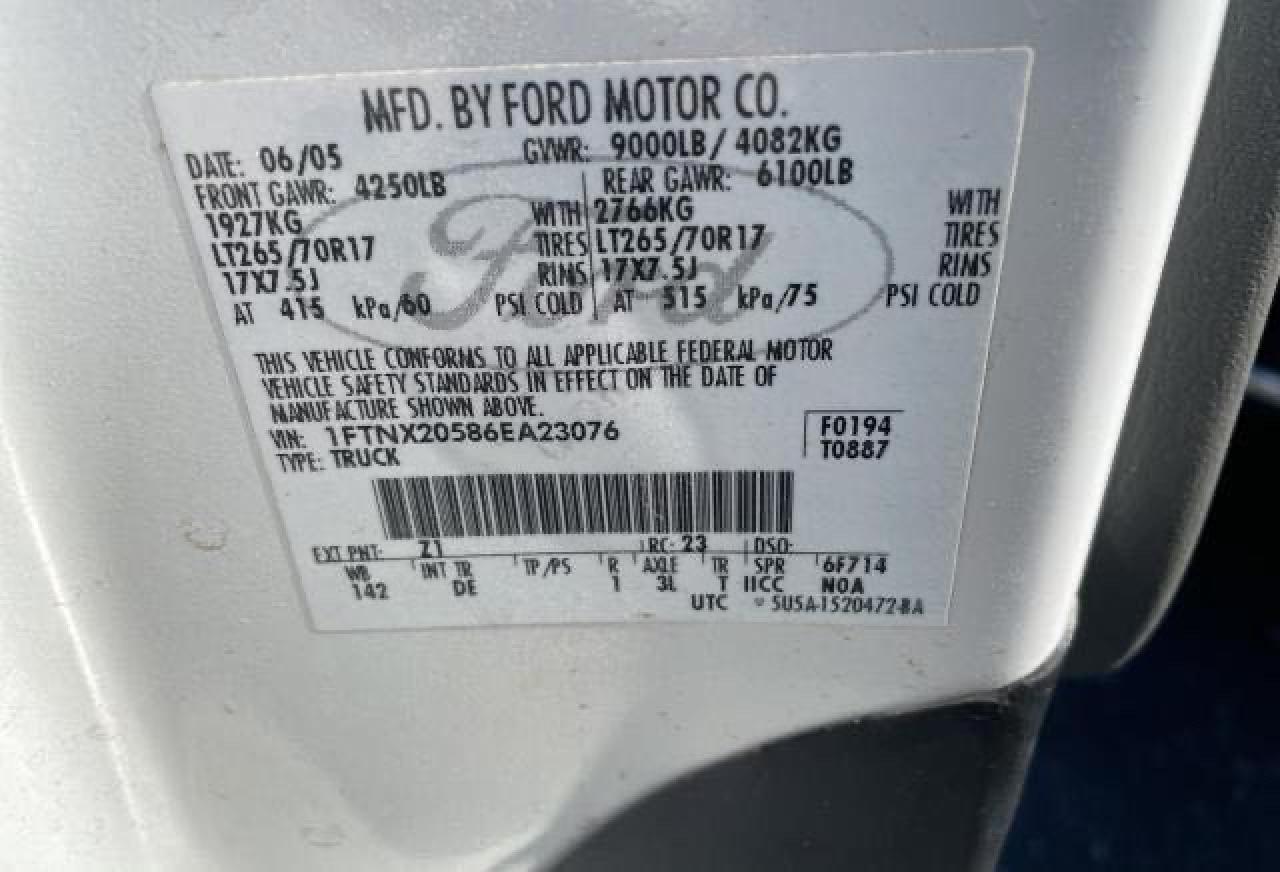 Photo 10 from auction – 2006 FORD F250 SUPER with VIN 1FTNX20586EA23076
