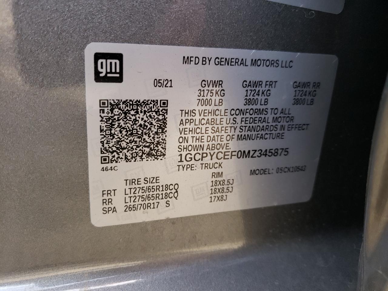 Photo 10 from auction – 2021 CHEVROLET SILVERADO with VIN 1GCPYCEF0MZ345875