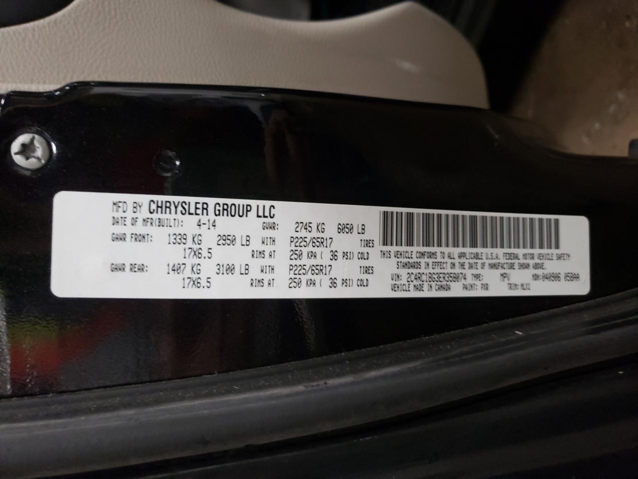 Photo 10 from auction – 2014 CHRYSLER TOWN & COU with VIN 2C4RC1BG3ER358074