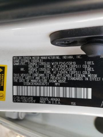Photo 10 from auction – 2010 TOYOTA HIGHLANDER with VIN 5TDDK3EH0AS036751