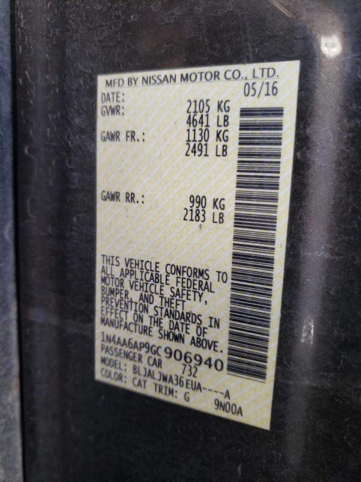 Photo 10 from auction – 2016 NISSAN MAXIMA 3.5 with VIN 1N4AA6AP9GC906940