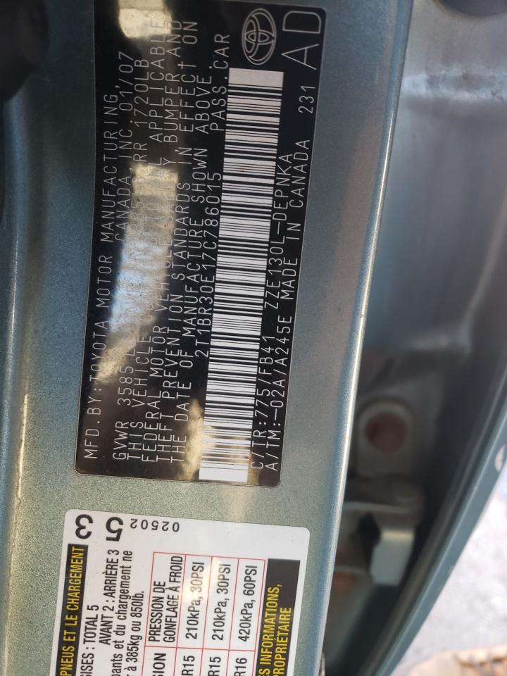 Photo 10 from auction – 2007 TOYOTA COROLLA CE with VIN 2T1BR30E17C786015