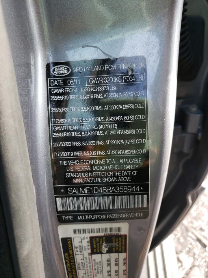 Photo 10 from auction – 2011 LAND ROVER RANGE ROVE with VIN SALME1D48BA358944