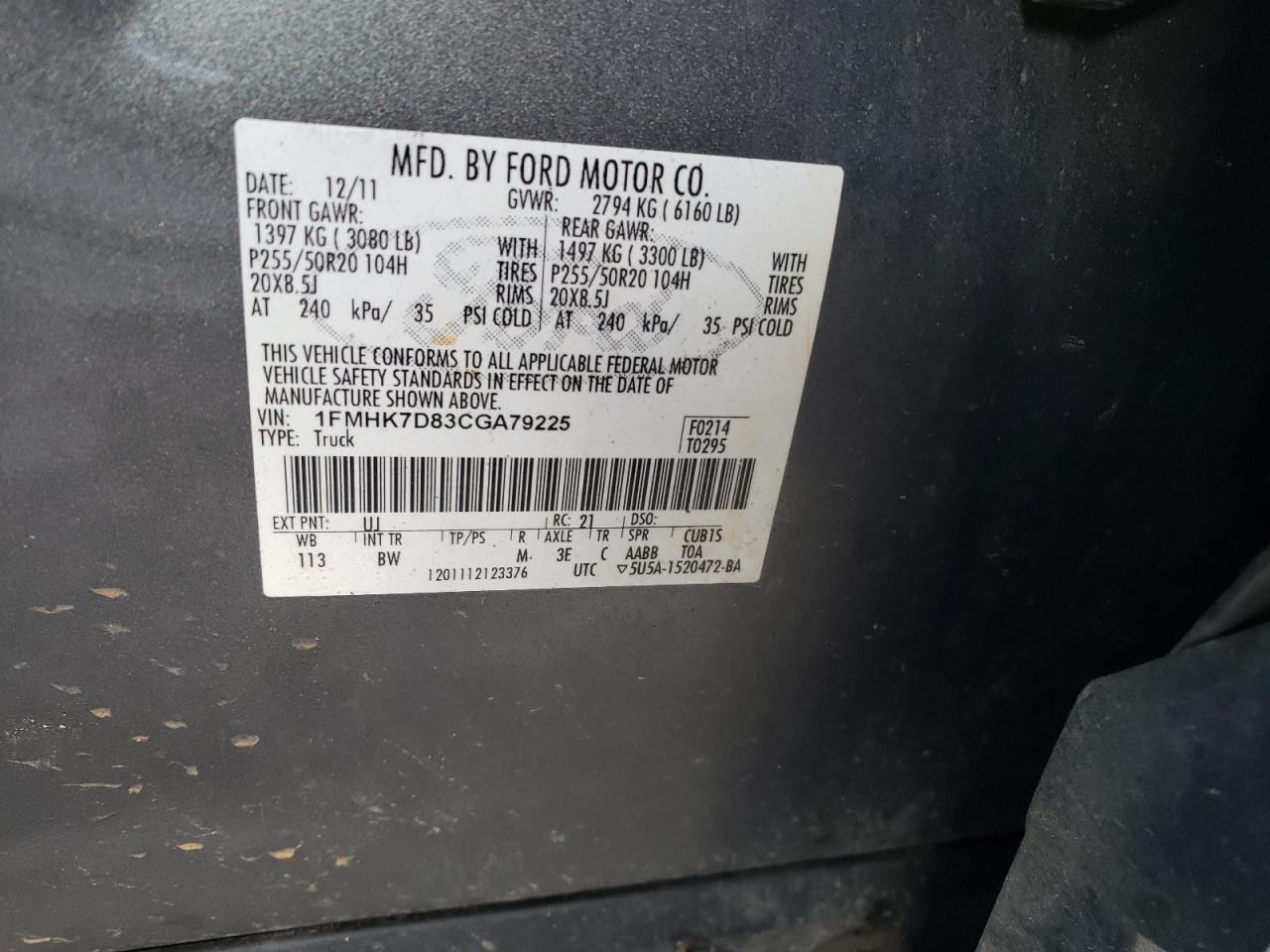 Photo 10 from auction – 2012 FORD EXPLORER X with VIN 1FMHK7D83CGA79225