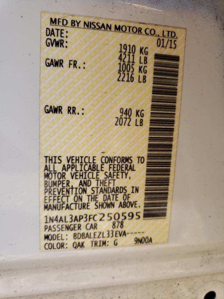 Photo 10 from auction – 2015 NISSAN ALTIMA 2.5 with VIN 1N4AL3AP3FC250595