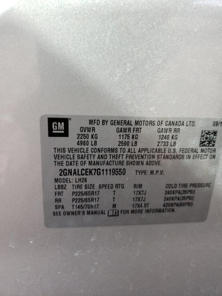 Photo 10 from auction – 2016 CHEVROLET EQUINOX LT with VIN 2GNALCEK7G1119550