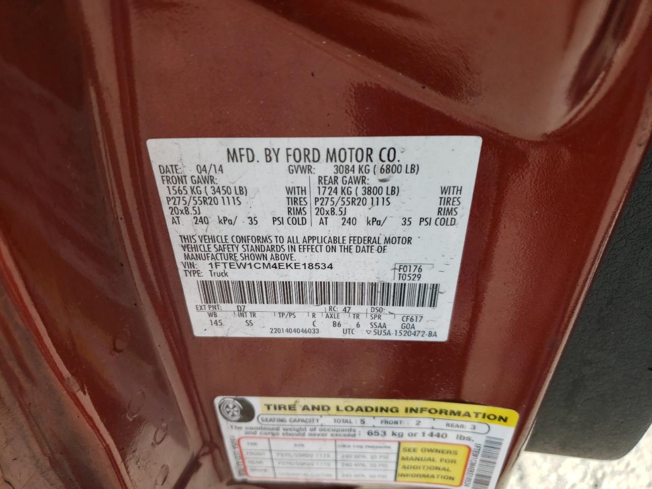 Photo 10 from auction – 2014 FORD F150 SUPER with VIN 1FTEW1CM4EKE18534