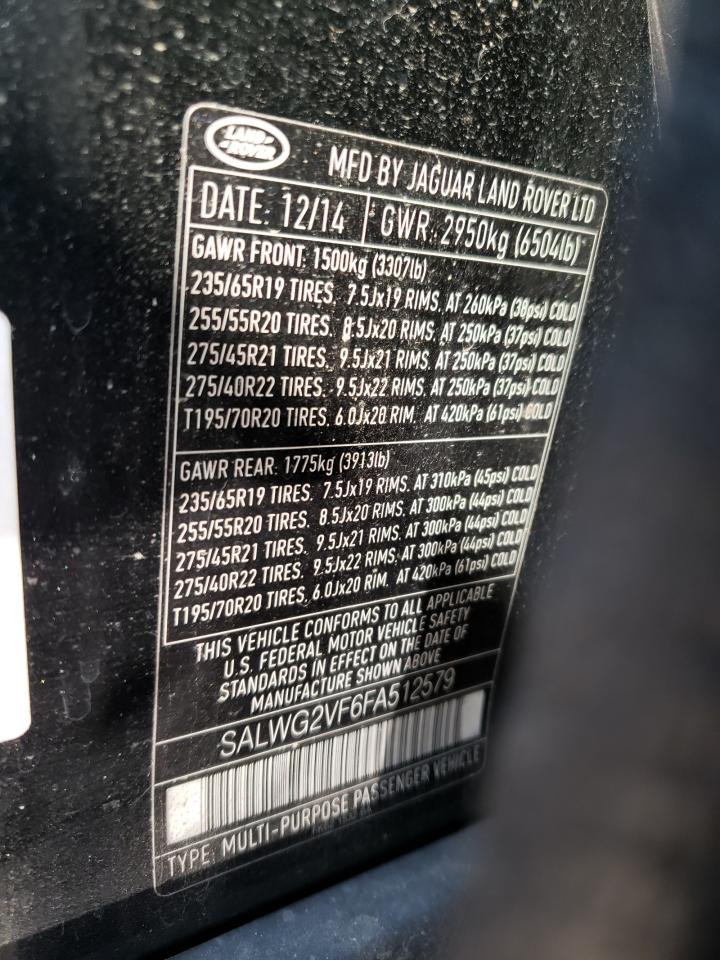 Photo 10 from auction – 2015 LAND ROVER RANGE ROVE with VIN SALWG2VF6FA512579