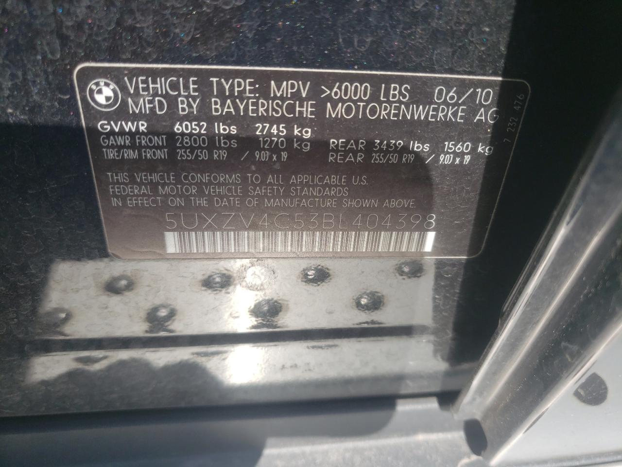 Photo 10 from auction – 2011 BMW X5 XDRIVE3 with VIN 5UXZV4C53BL404398