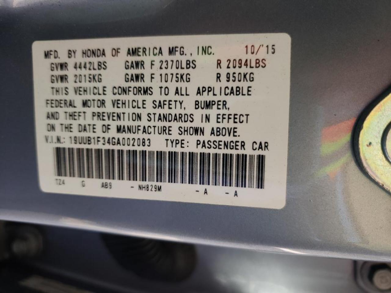 Photo 10 from auction – 2016 ACURA TLX with VIN 19UUB1F34GA002083