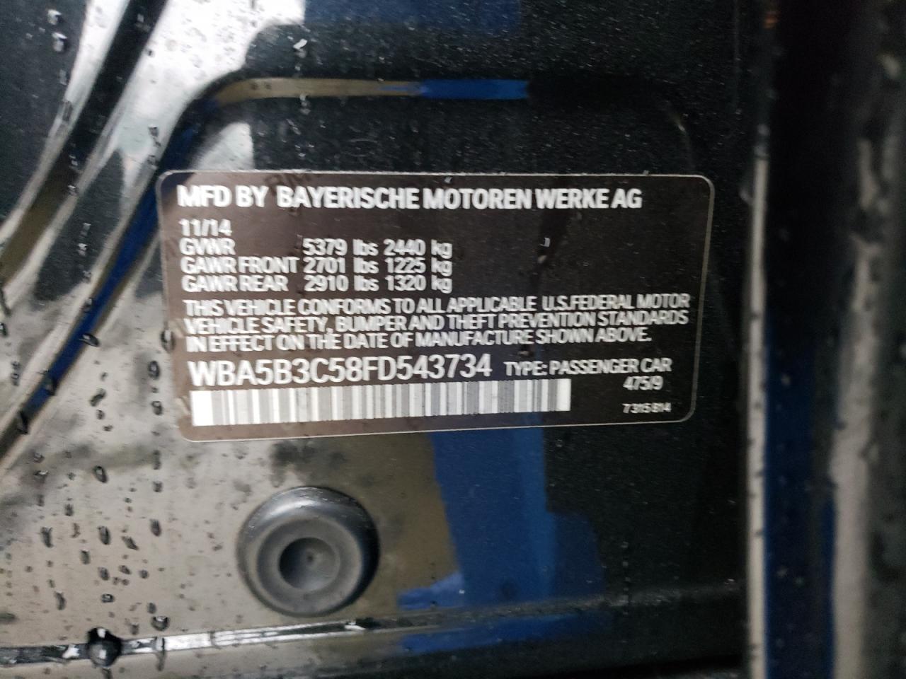 Photo 10 from auction – 2015 BMW 535 XI with VIN WBA5B3C58FD543734