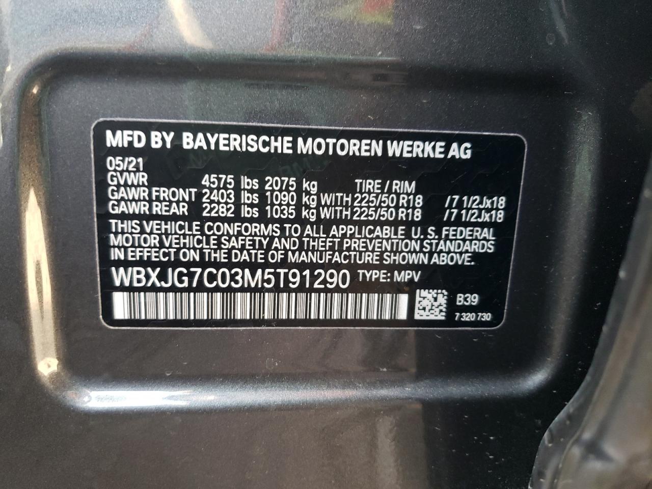Photo 10 from auction – 2021 BMW X1 SDRIVE2 with VIN WBXJG7C03M5T91290