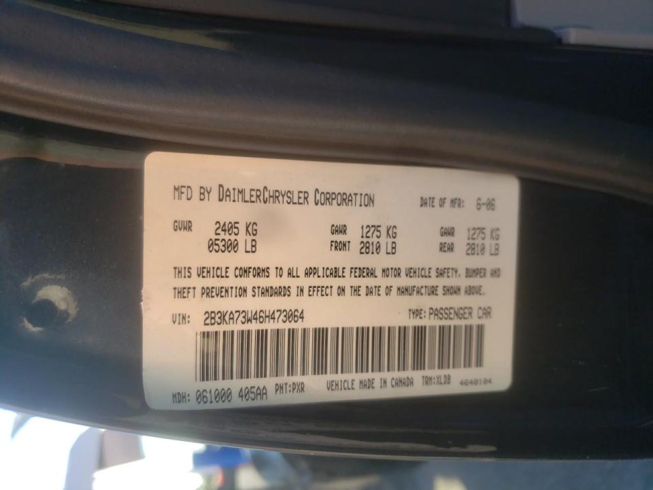 Photo 10 from auction – 2006 DODGE CHARGER SR with VIN 2B3KA73W46H473064