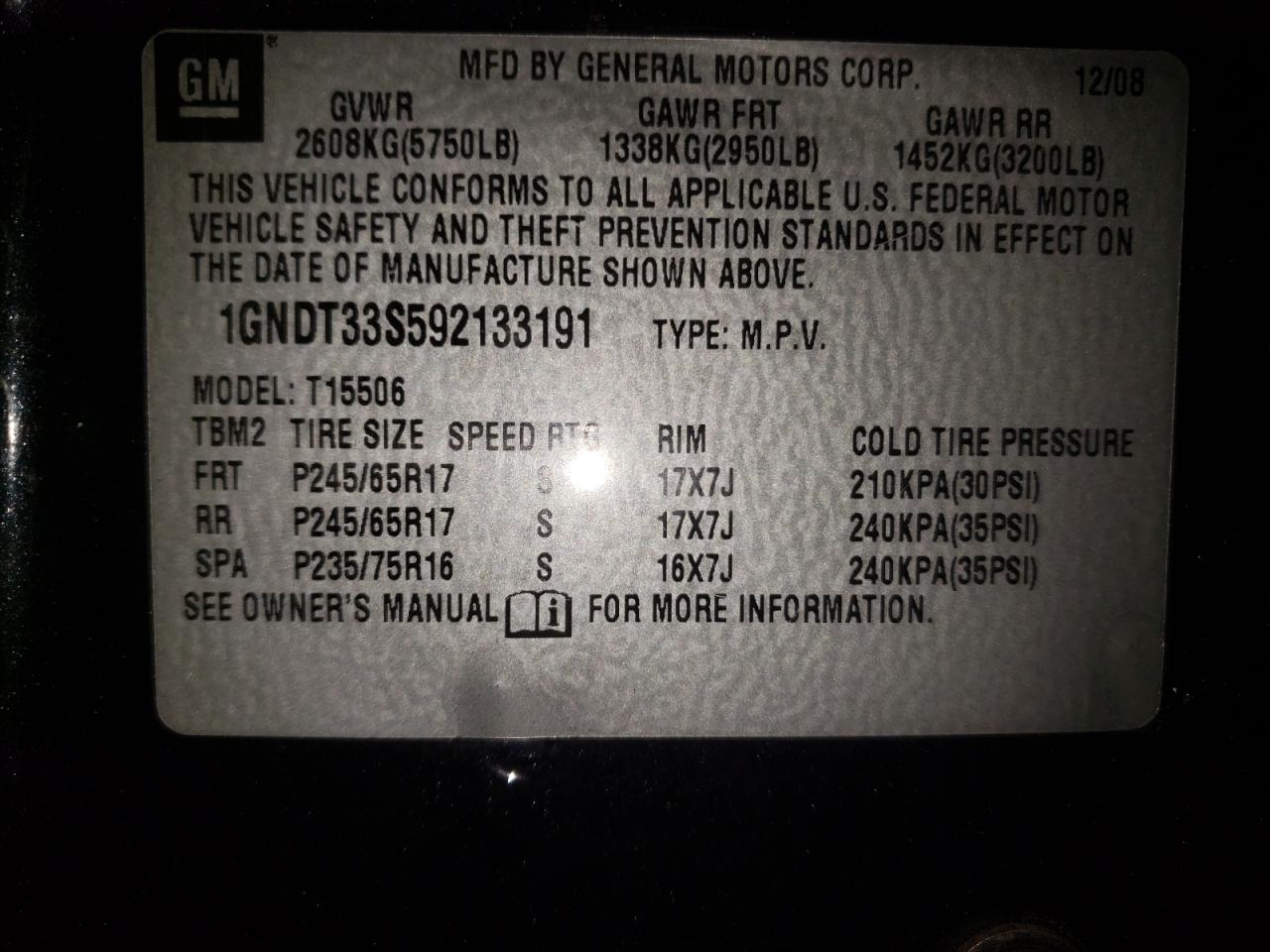 Photo 10 from auction – 2009 CHEVROLET TRAILBLAZE with VIN 1GNDT33S592133191