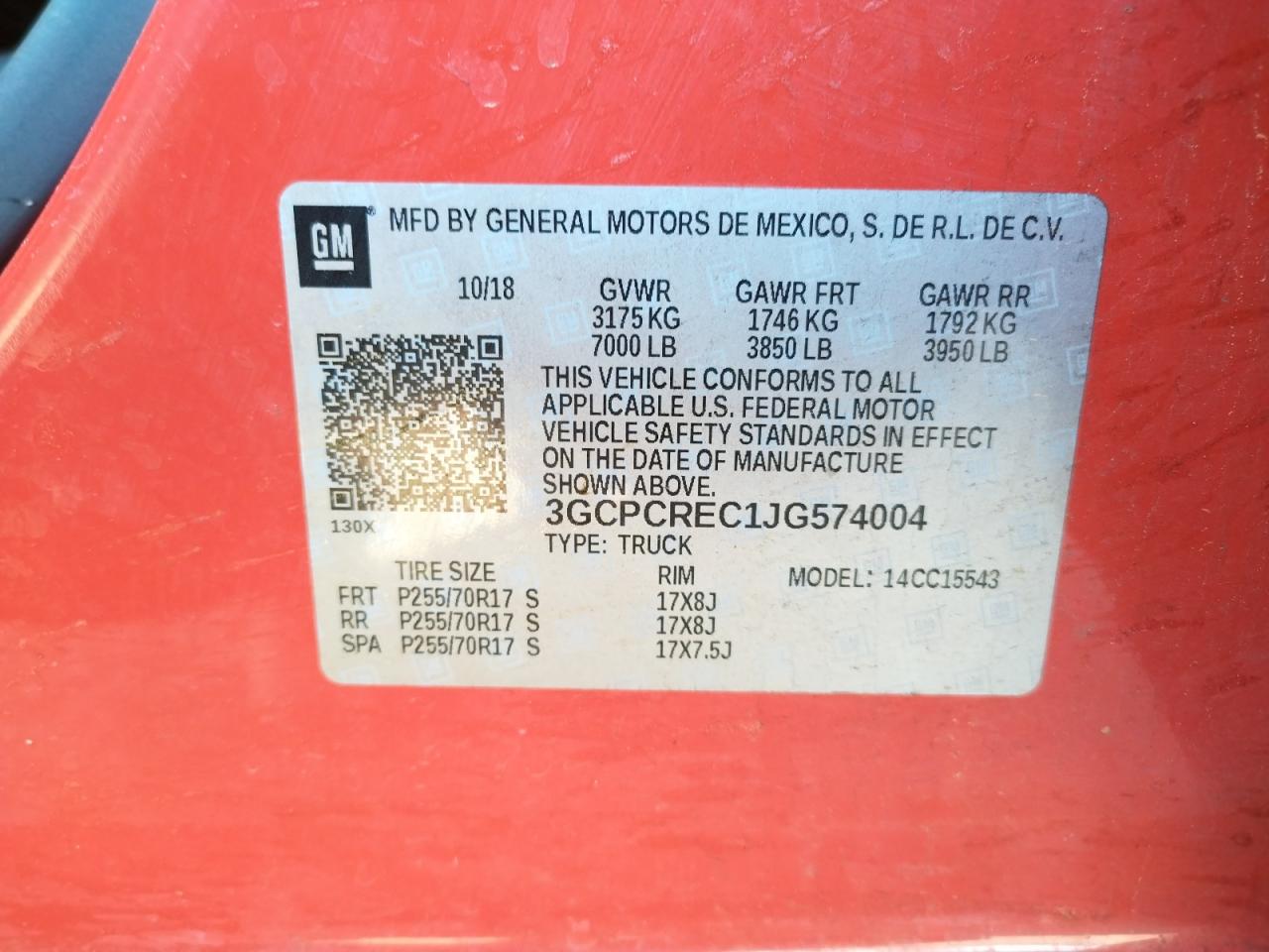 Photo 10 from auction – 2018 CHEVROLET SILVERADO with VIN 3GCPCREC1JG574004