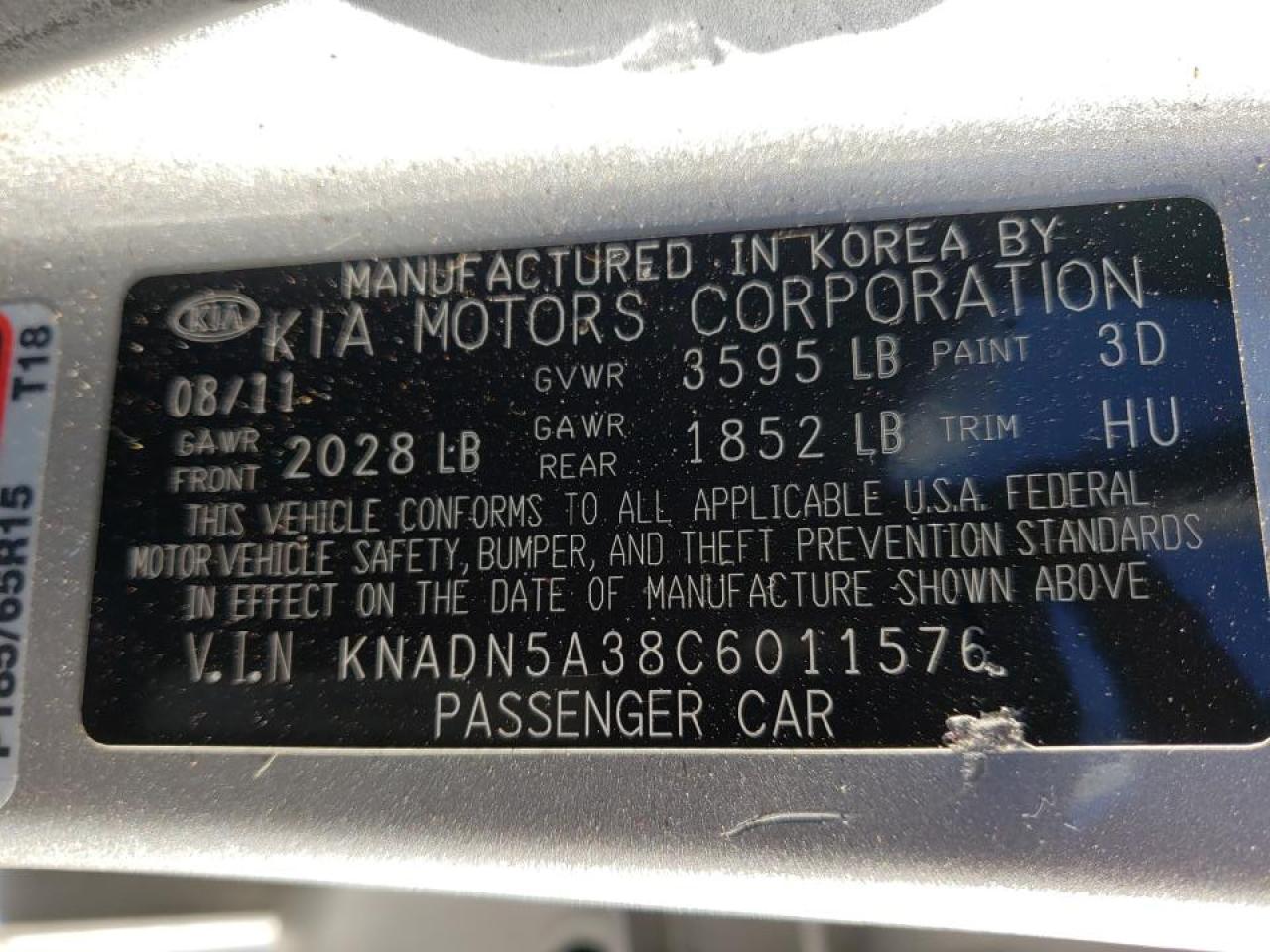 Photo 10 from auction – 2012 KIA RIO EX with VIN KNADN5A38C6011576
