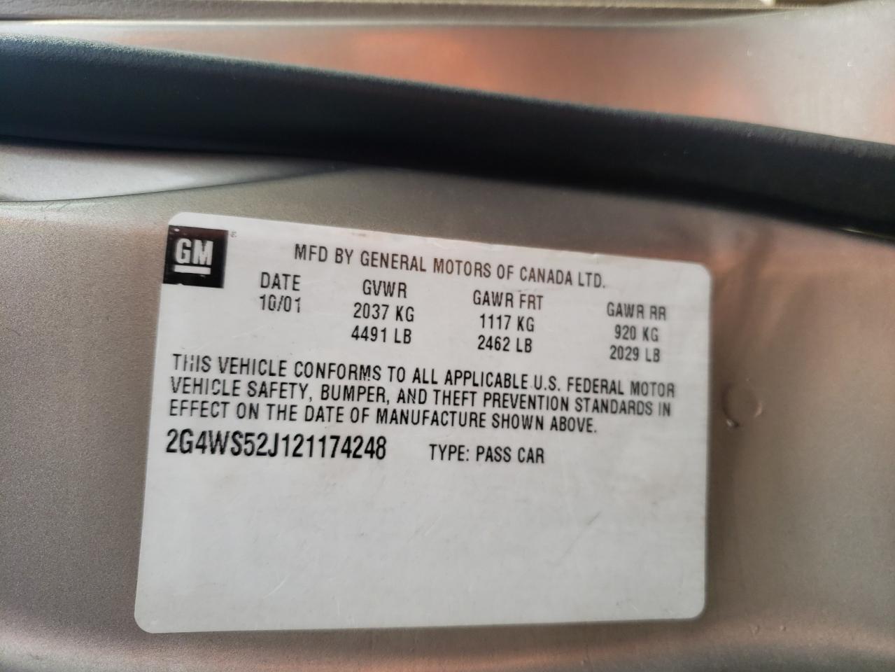 Photo 10 from auction – 2002 BUICK CENTURY with VIN 2G4WS52J121174248