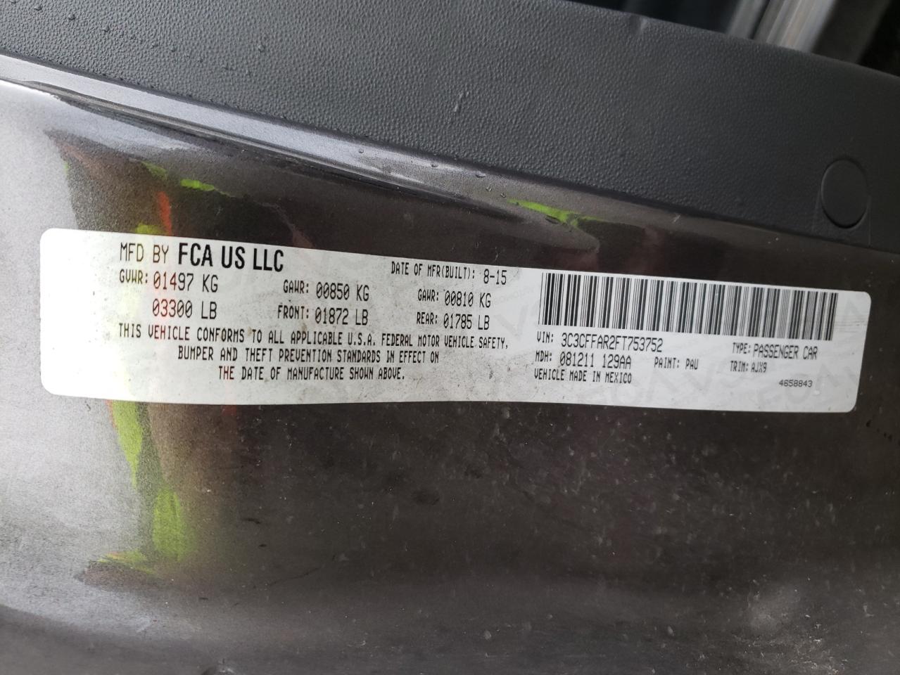 Photo 10 from auction – 2015 FIAT 500 POP with VIN 3C3CFFAR2FT753752