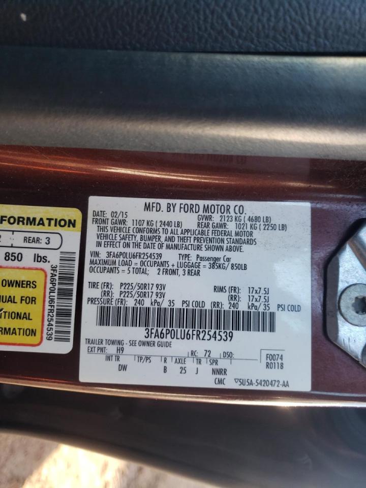 Photo 10 from auction – 2015 FORD FUSION SE with VIN 3FA6P0LU6FR254539