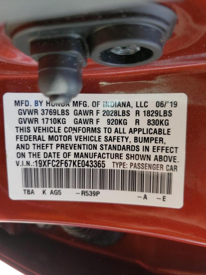 Photo 10 from auction – 2019 HONDA CIVIC LX with VIN 19XFC2F67KE043365