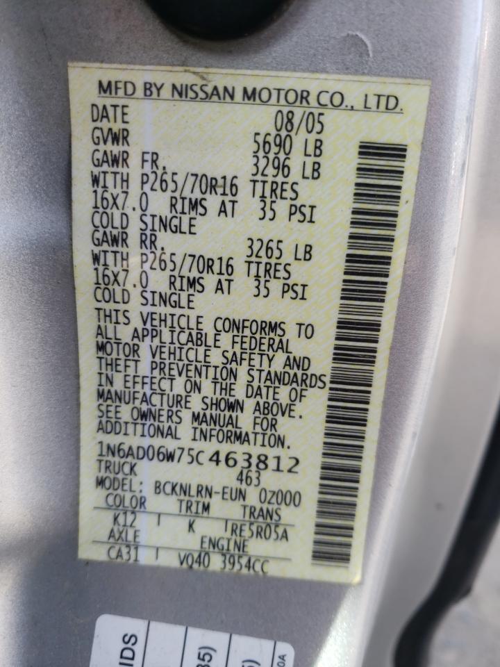 Photo 10 from auction – 2005 NISSAN FRONTIER K with VIN 1N6AD06W75C463812