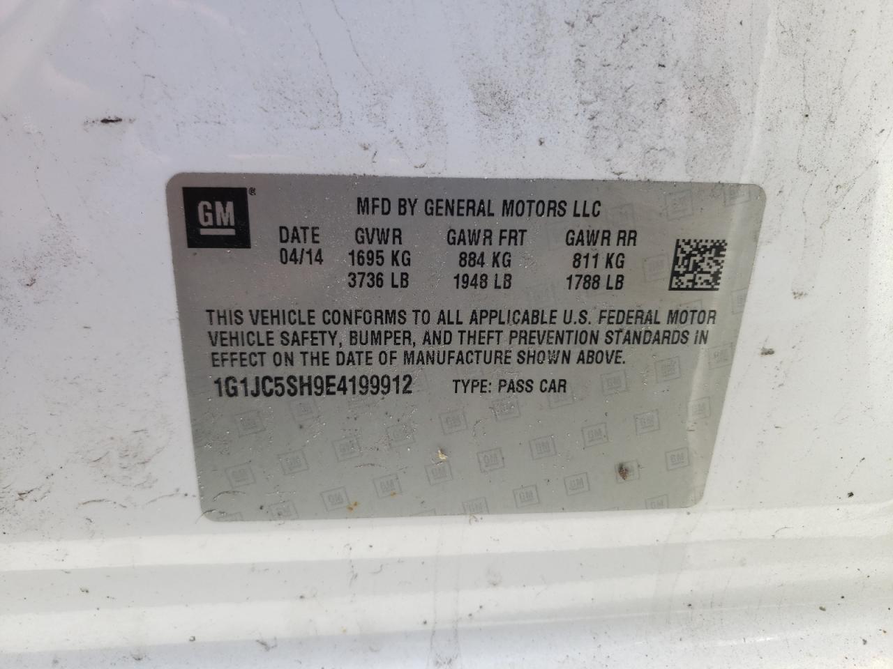 Фото 10 с аукциона – 2014 CHEVROLET SONIC с VIN 1G1JC5SH9E4199912