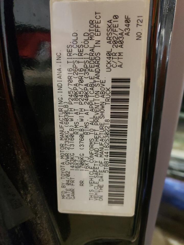 Photo 10 from auction – 2002 TOYOTA TUNDRA ACC with VIN 5TBBT44182S302218