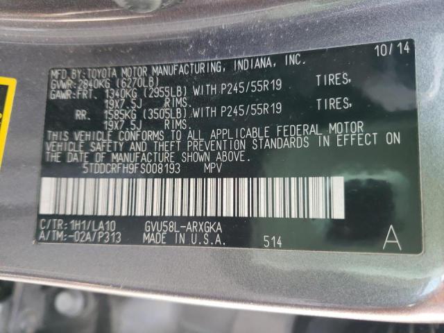 Photo 10 from auction – 2015 TOYOTA HIGHLANDER with VIN 5TDDCRFH9FS008193