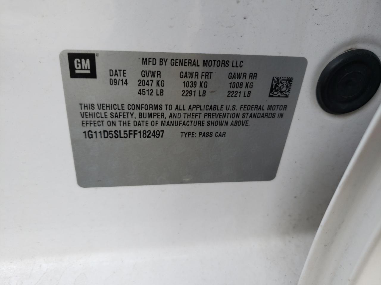 Photo 10 from auction – 2015 CHEVROLET MALIBU 2LT with VIN 1G11D5SL5FF182497