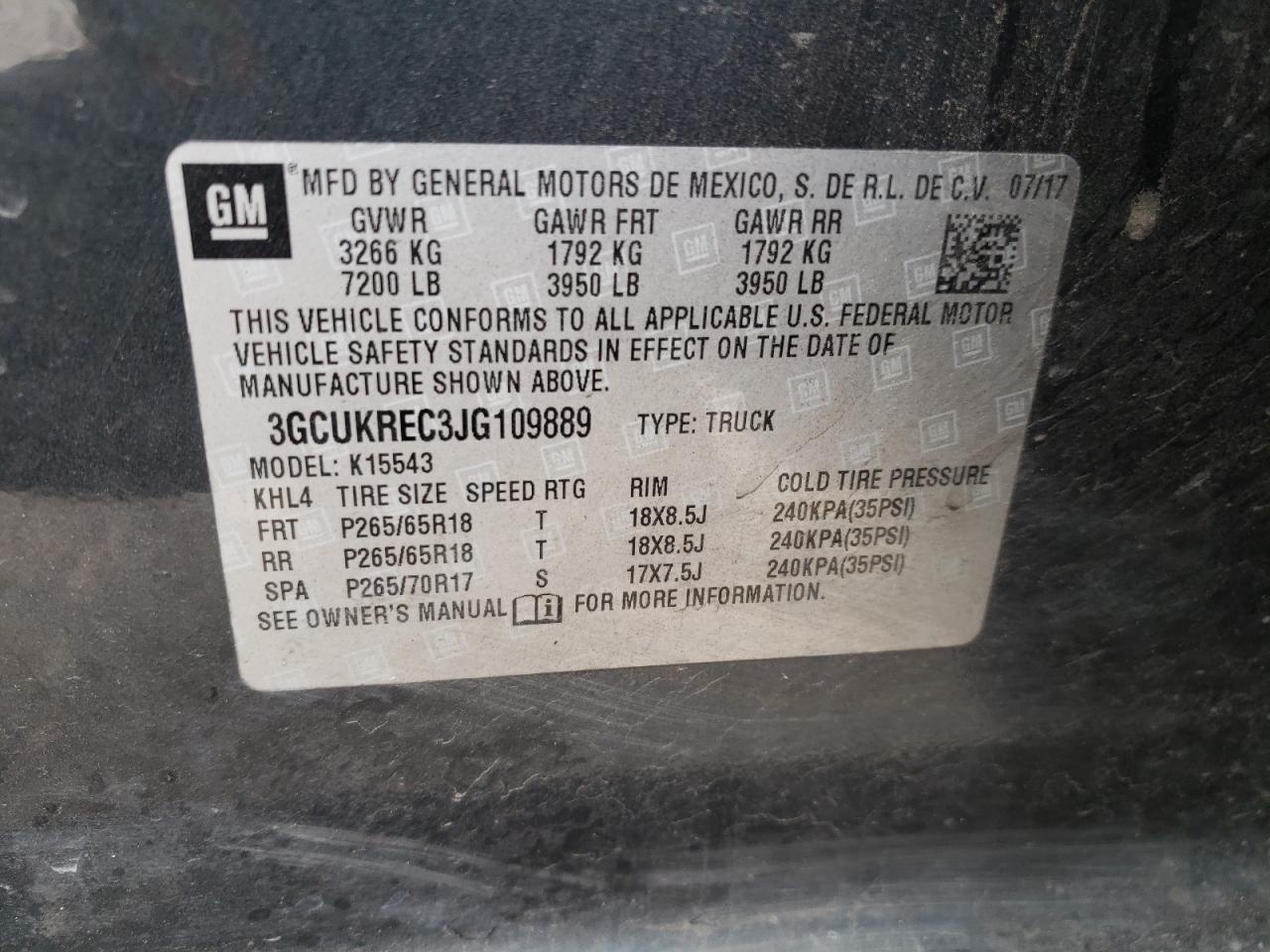 Photo 10 from auction – 2018 CHEVROLET SILVERADO with VIN 3GCUKREC3JG109889