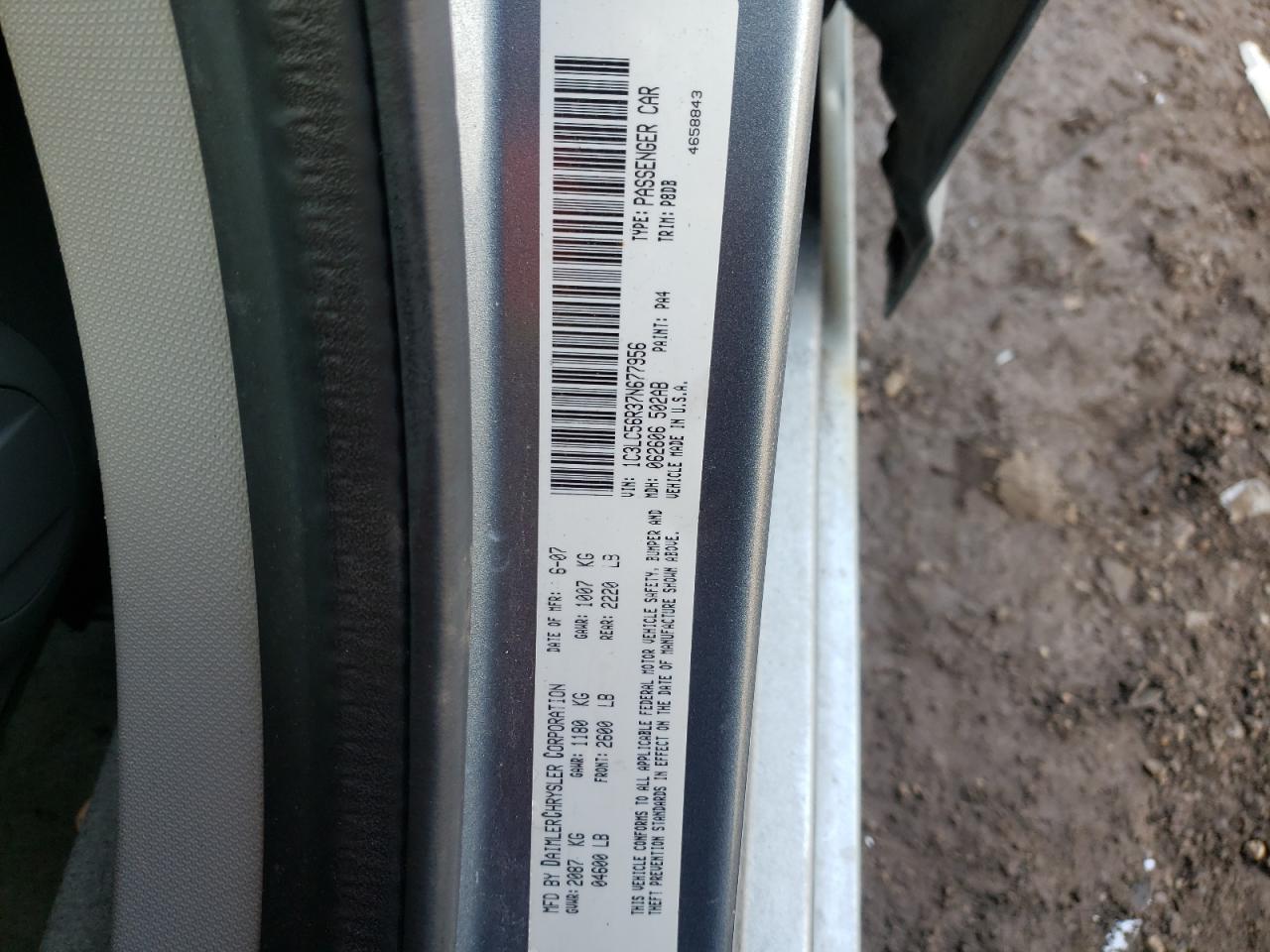 Photo 10 from auction – 2007 CHRYSLER SEBRING TO with VIN 1C3LC56R37N677956