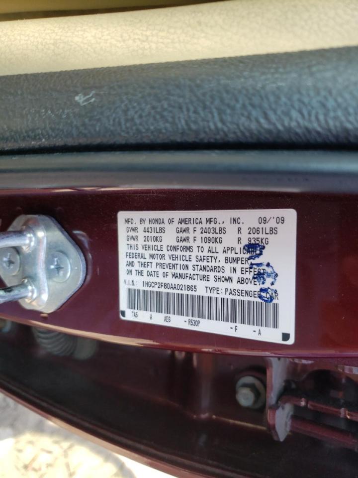 Photo 10 from auction – 2010 HONDA ACCORD EXL with VIN 1HGCP2F80AA021865