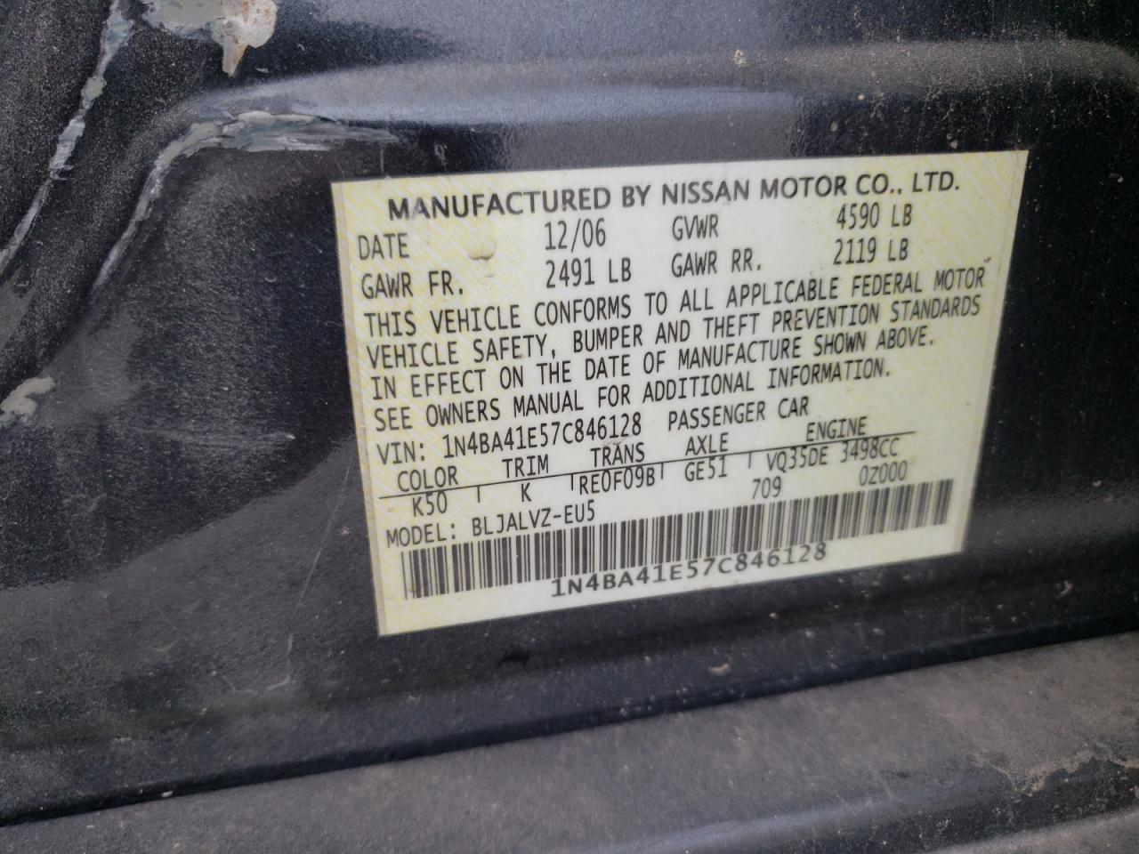 Foto 10 de la subasta – 2007 NISSAN MAXIMA SE con VIN 1N4BA41E57C846128