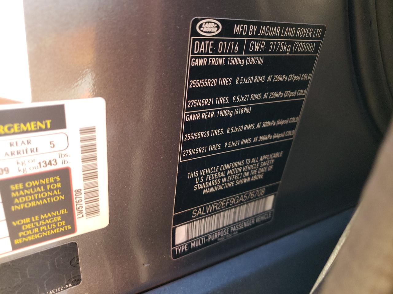 Фото 10 с аукциона – 2016 LAND ROVER RANGE ROVE с VIN SALWR2EF9GA576708