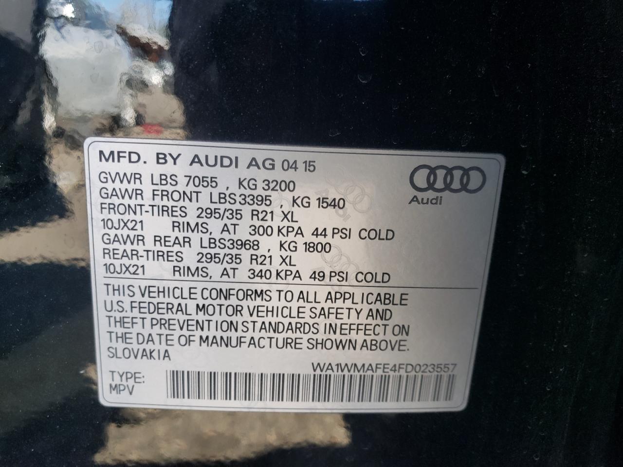 Photo 10 from auction – 2015 AUDI Q7 TDI PRE with VIN WA1WMAFE4FD023557