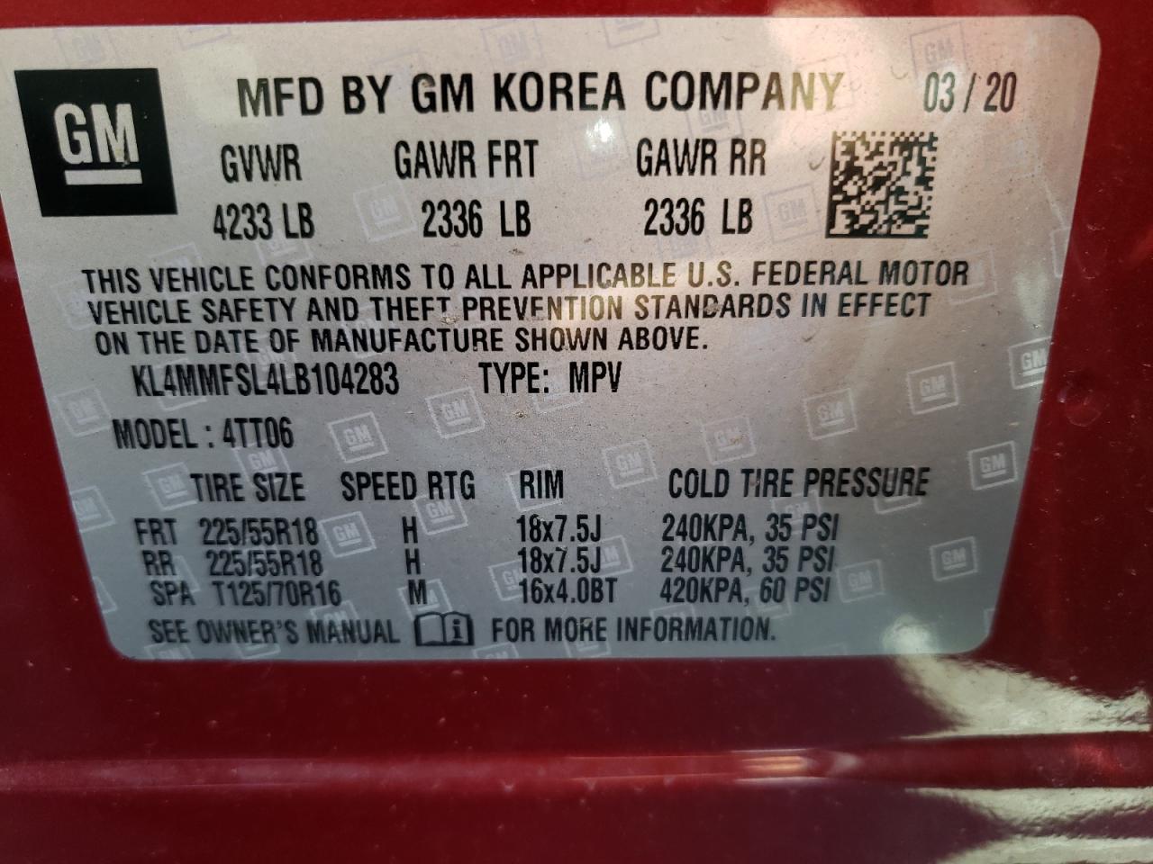 Photo 10 from auction – 2020 BUICK ENCORE GX with VIN KL4MMFSL4LB104283