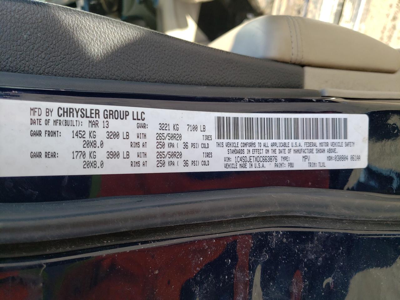 Photo 10 from auction – 2013 DODGE DURANGO CI with VIN 1C4SDJETXDC663876
